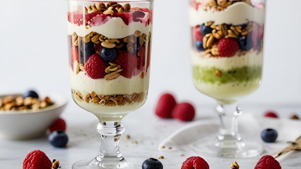 Free Stock Photo of Pistachio and Honey Parfait with Fresh Berries