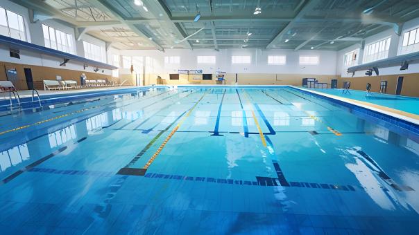Free Stock Photo of Sports Pool with Designated Swimming Lanes in a Modern Sports Center