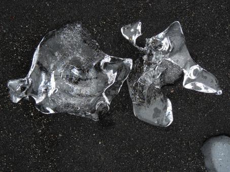 Ice on black sand