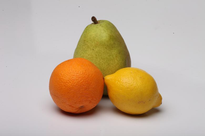 Free stock image of Lemon, Pear and Orange isolated on white created by Jared Davidson