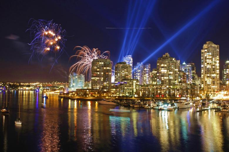 Free stock image of City sunset with fireworks created by Brandon Elliot