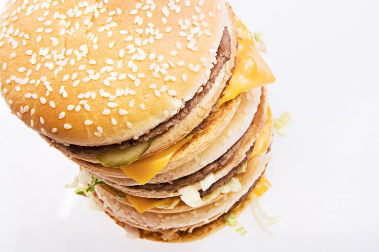 Free stock image of Triple hamburger from above created by 2happy