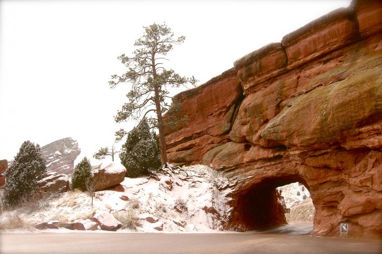 Free stock image of Tunnel through the Snowy Red Rocks created by Chance Buell