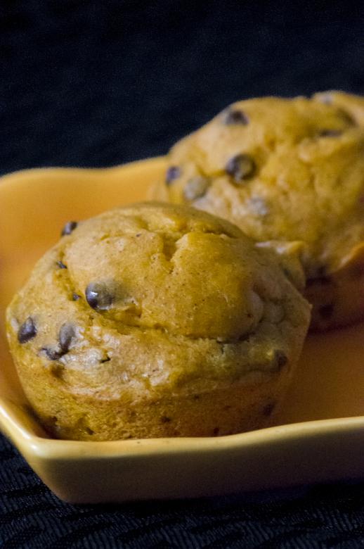 Free stock image of Banana Pumpkin Chocolate Chip Muffins created by Heather Elaine Kitchen