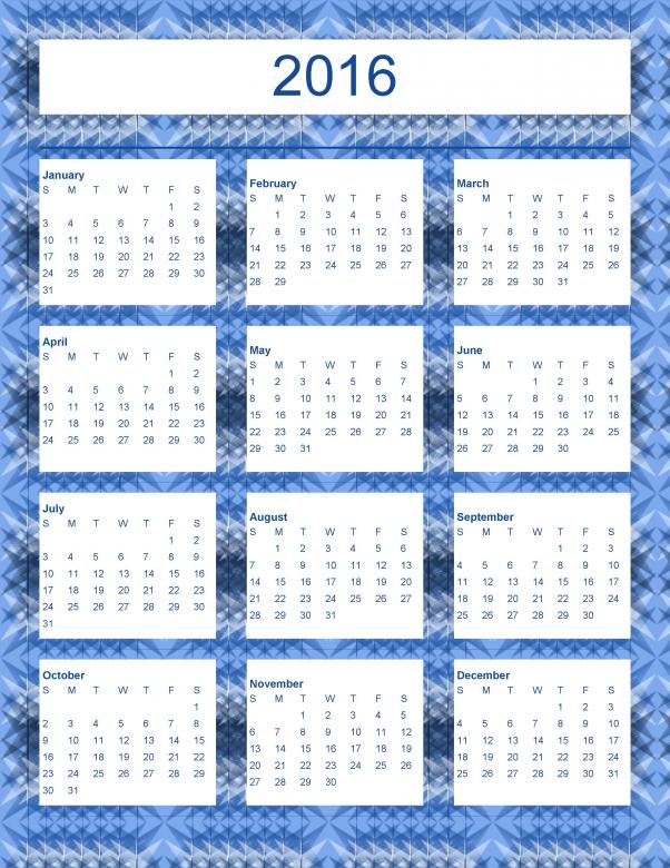Free stock image of Full 2016 Calendar created by Katrena Patterson
