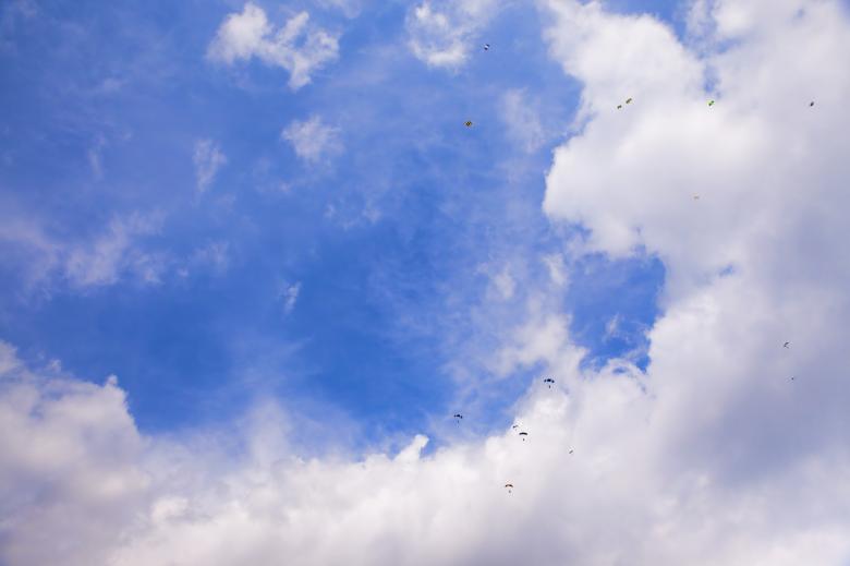 Free stock image of skydivers in blue sky created by 2happy