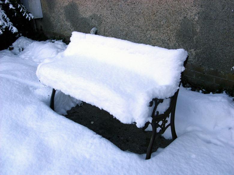 Free stock image of Snow-covered garden seat created by Chas Mac
