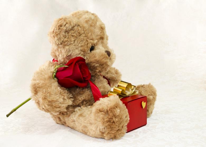 Free stock image of Brown teddy bear with a rose and a gift created by Mónica Patricia Núñez Chapa