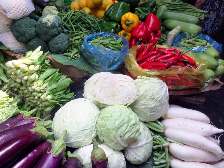 Free stock image of Assorted vegetables at Cambodian  market  created by Chas Mac