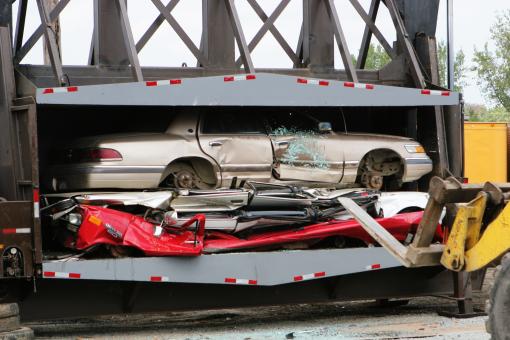 Cars Being Crushed At The Junkyard - Free Stock Photo