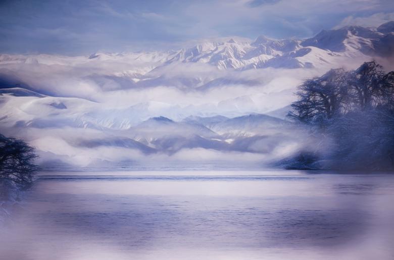 Free stock image of Winter Lake and Mountains created by Pixabay