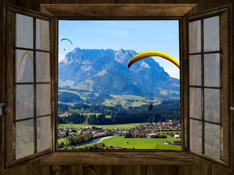 Free stock image of Paraglider through the Window created by Pixabay