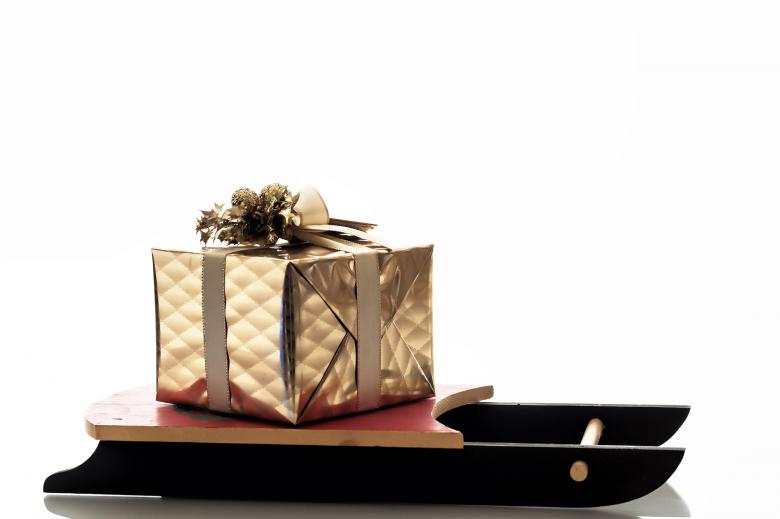 Free stock image of Christmas Sledge with Golden Gift created by Geoffrey Whiteway