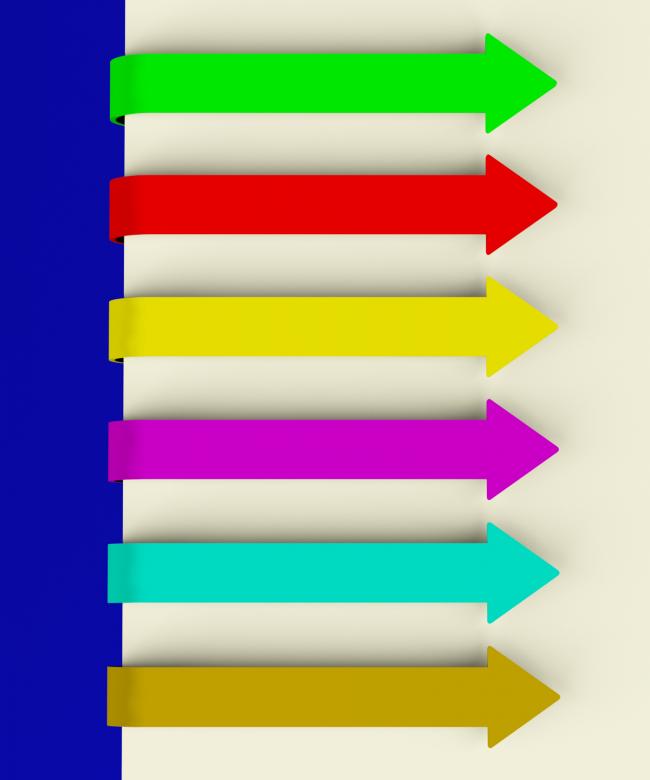 Free stock image of Six Multicolored Long Arrow Tabs Over Paper For Menu List Or Notes created by Stuart Miles