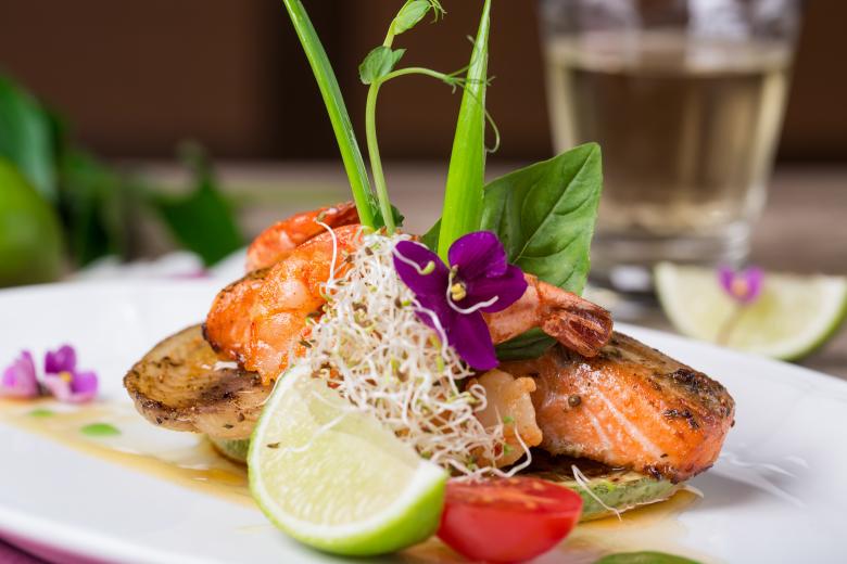 Free stock image of Salmon Dish with Shrimps and Lime created by shvydkova