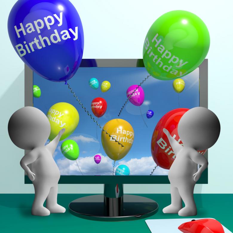 Free stock image of Balloons Greeting From Computer Celebrates Happy Birthday created by Stuart Miles