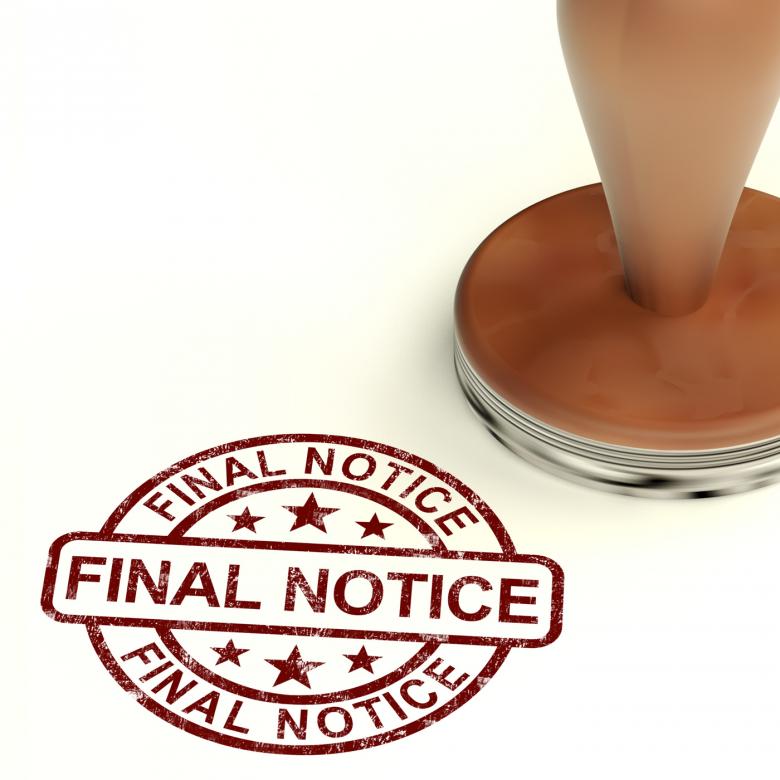 Free stock image of Final Notice Stamp Showing Outstanding Payment Due created by Stuart Miles