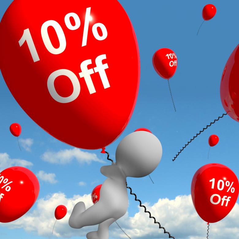 Free stock image of Balloon With 10 Off Showing Discount Of Ten Percent created by Stuart Miles