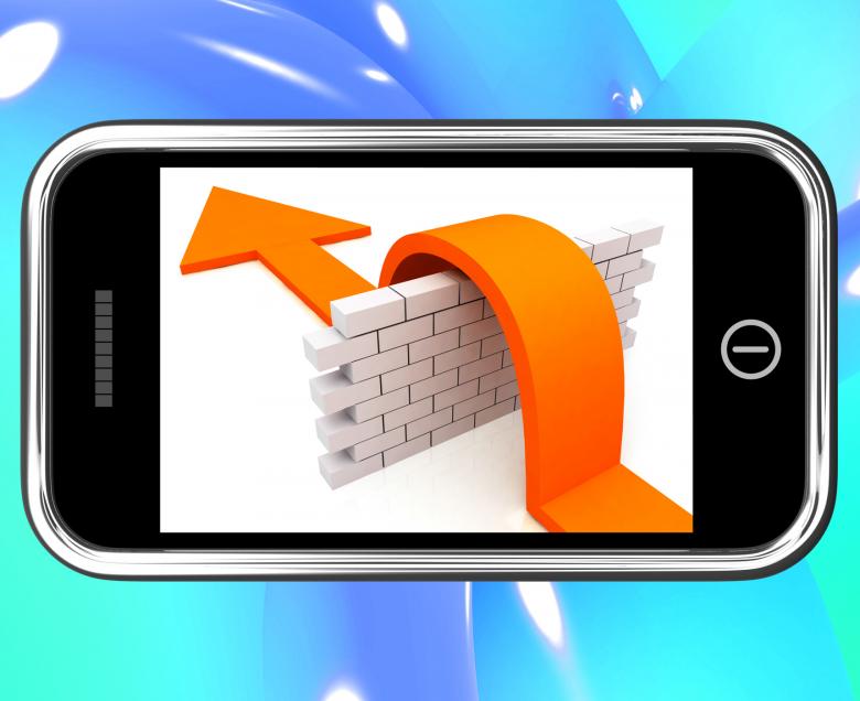 Free stock image of Arrow Jumping Wall On Smartphone Showing Conquer created by Stuart Miles