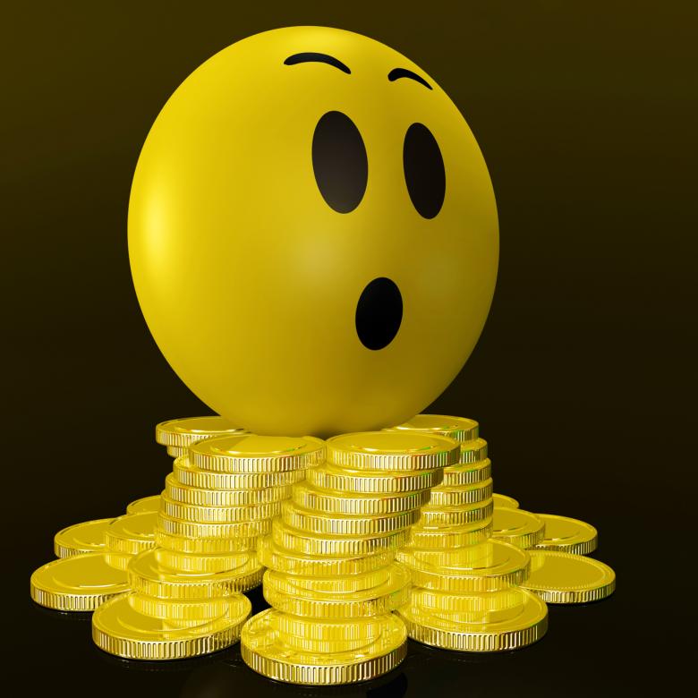 Free stock image of Surprised Smiley With Coins Shows Unexpected Earnings created by Stuart Miles