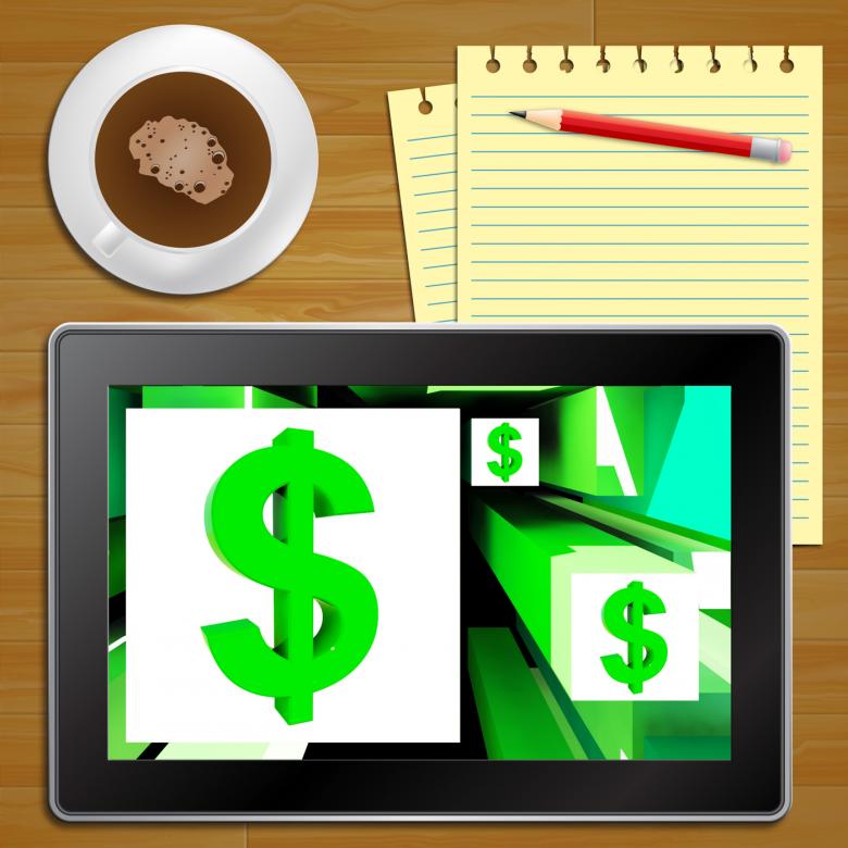 Free stock image of Dollar Symbol On Cubes American Earnings Tablet created by Stuart Miles