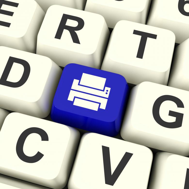 Free stock image of Print Computer Key In Blue Showing Access To A Hard Copy created by Stuart Miles