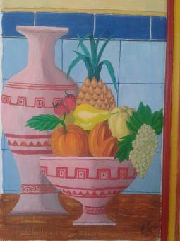 Painting of Vase with Delicious Fruit