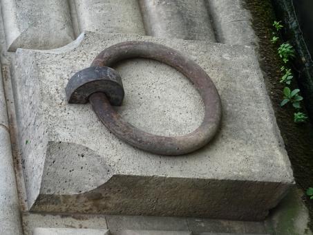 Free Stock Photo of Rusted abandoned ring for barges securing.