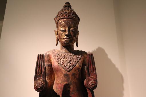 Free Stock Photo of Ancient Khmer sculpture of standing Buddha