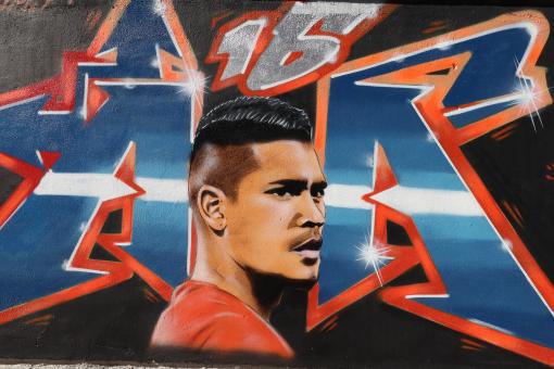 Free Stock Photo of Graffiti of famous football player