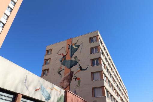 Free Stock Photo of Wall painting on a tall building