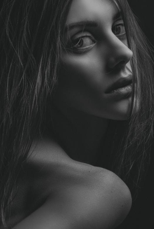 Free stock image of Young Woman B&W Portrait created by Alexander Krivitskiy