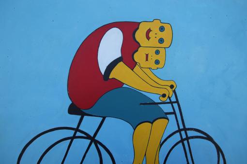 Free Stock Photo of Wall painting of man on a bike