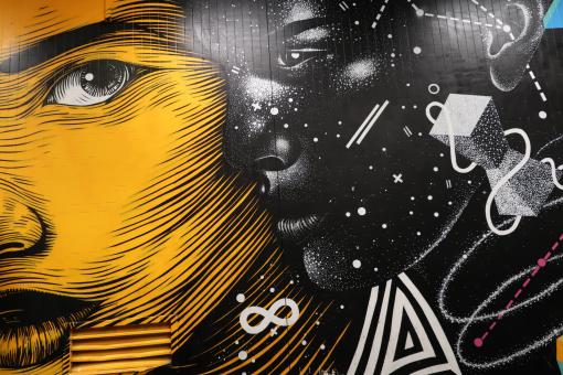 Yellow and black graffiti portraits - Free Stock Photo