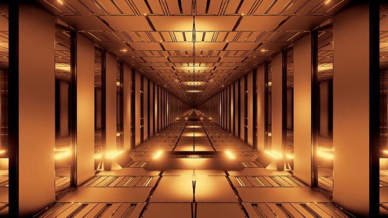 Free stock image of Golden tunnel corridor 3d rendering wallpaper created by tunnelmotions
