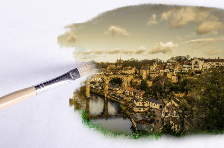 Free stock image of Paintbrush Painting a Town Landscape. created by adam