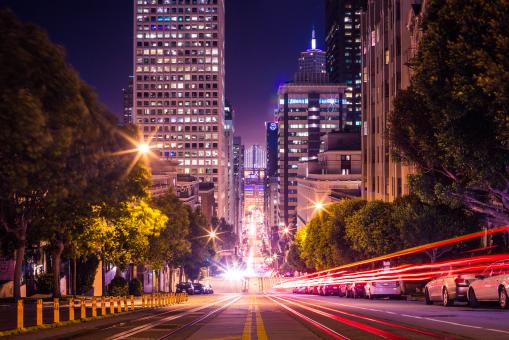 Famous California Street in San Francisco at Night