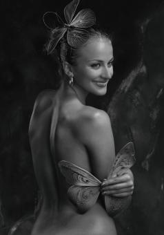 Model with Butterfly Ornament - Monochrome - Free Stock Photo