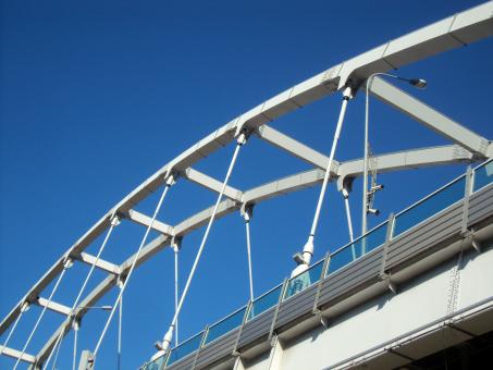 Free Stock Photo of White bridge and bright blue sky