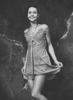 Young Happy Model - Girl in Dress - Monochrome - Free Stock Photo