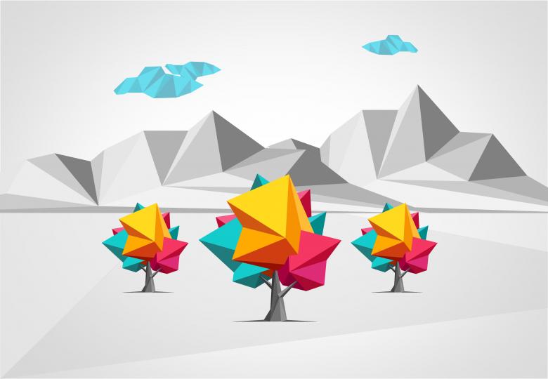 Free stock image of Abstract Trees on Abstract Polygonal Landscape created by Jack Moreh