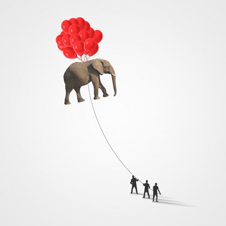 Free stock image of People Lifting Elephant with Balloons - Teamwork Concept created by Jack Moreh