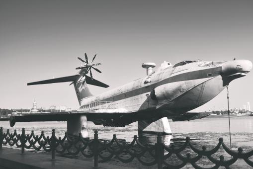 Airplane Monument on Water - Black and White