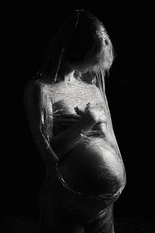 Pregnant Girl in Plastic - Monochrome - Free Stock Photo