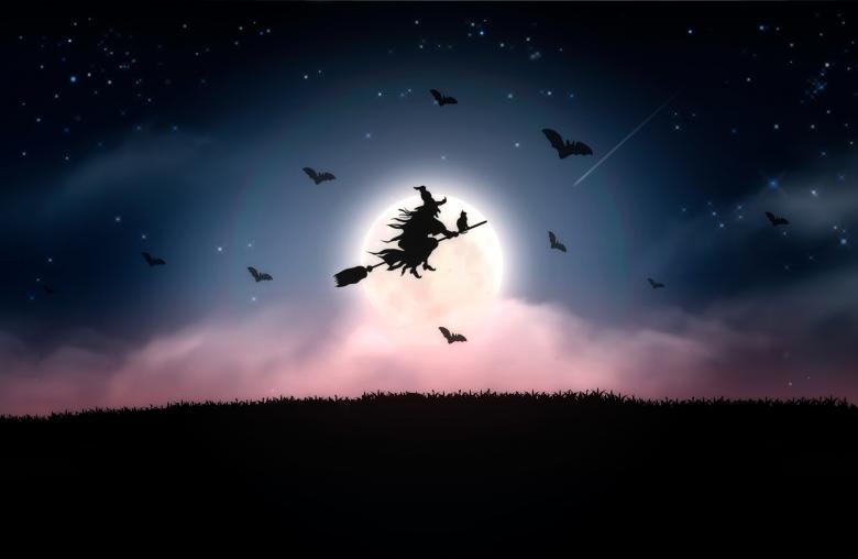 Free stock image of Witch and Bats Flying at Night - Halloween created by Jack Moreh