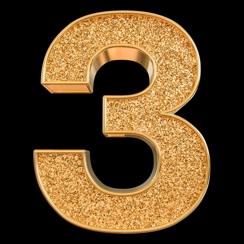 Free stock image of 3d Gold Number 3 created by Chetra168