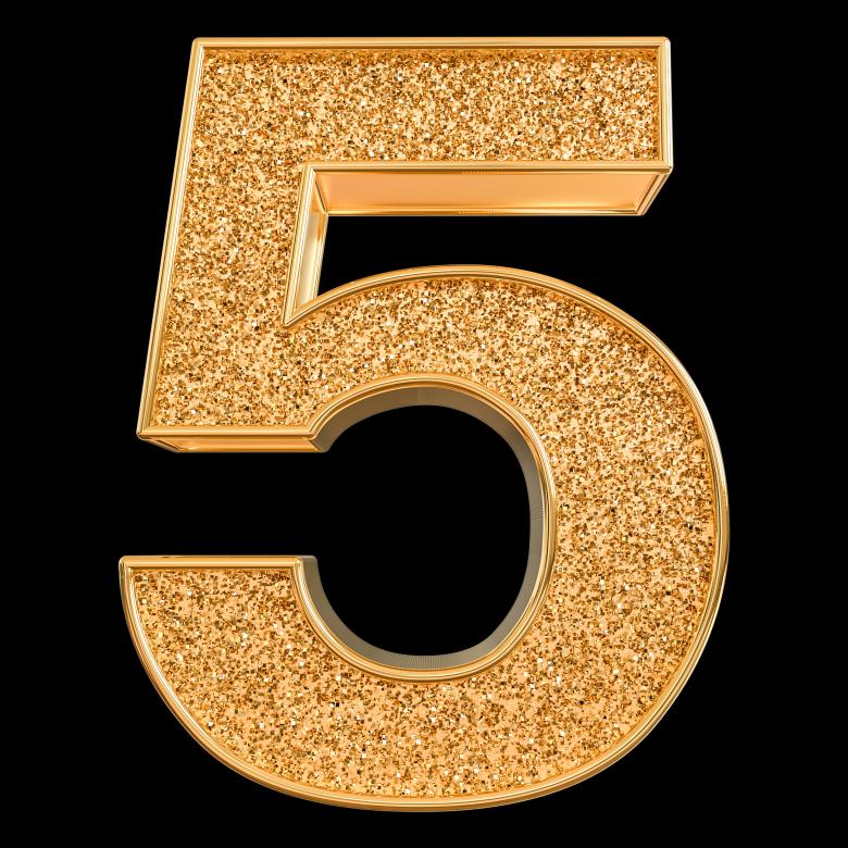 Free stock image of 3d Gold Number 5 created by Chetra168