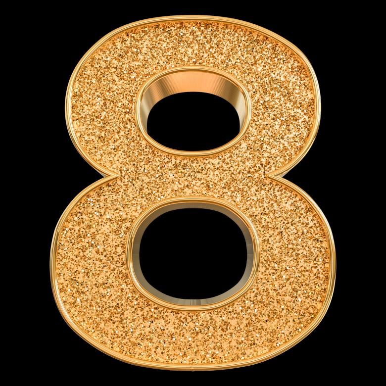 Free stock image of 3d Gold Number 8 created by Chetra168