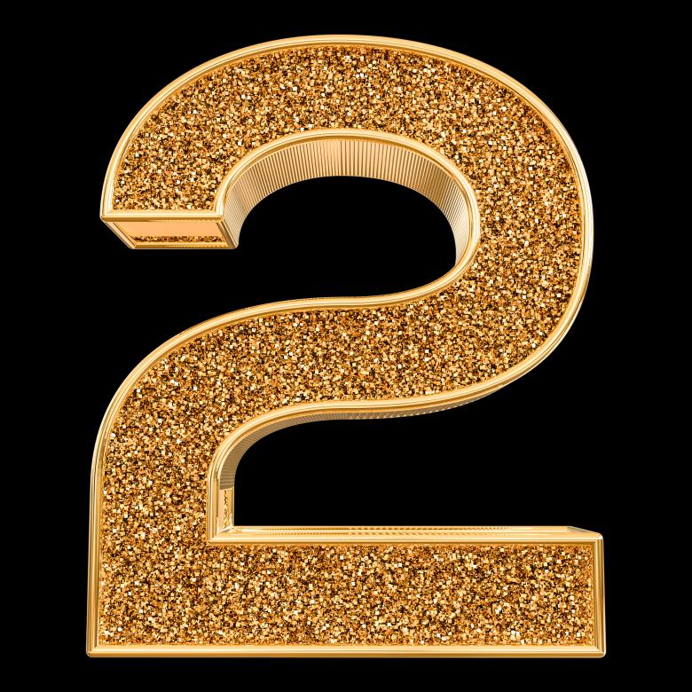 Free stock image of 3d Gold Number 2 created by Chetra168
