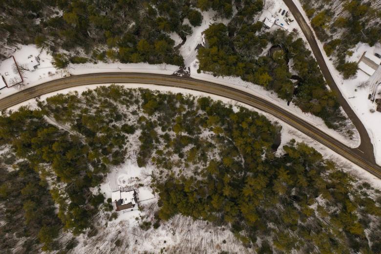 Free stock image of Winter aerial road created by JJ Sky